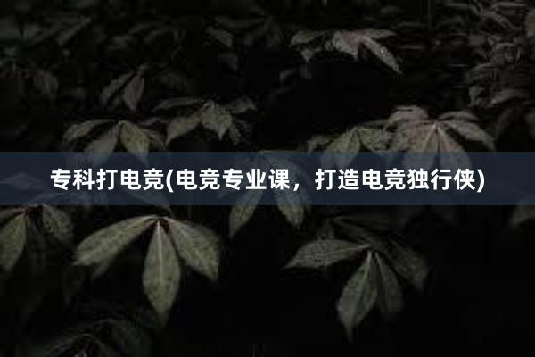 专科打电竞(电竞专业课，打造电竞独行侠)