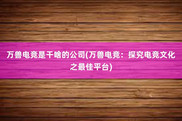 万兽电竞是干啥的公司(万兽电竞：探究电竞文化之最佳平台)