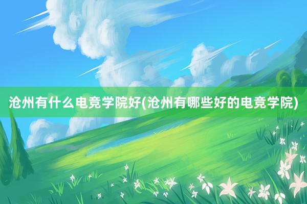 沧州有什么电竞学院好(沧州有哪些好的电竞学院)