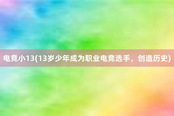 电竞小13(13岁少年成为职业电竞选手，创造历史)