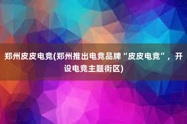 郑州皮皮电竞(郑州推出电竞品牌“皮皮电竞”，开设电竞主题街区)