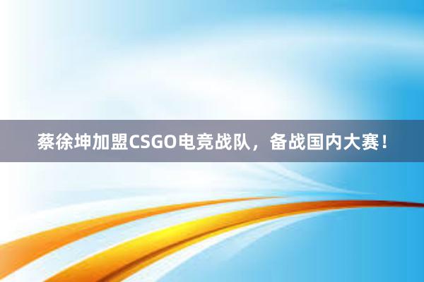 蔡徐坤加盟CSGO电竞战队，备战国内大赛！