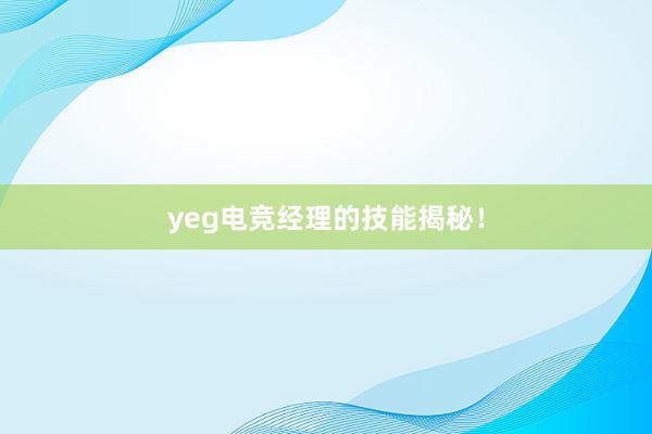 yeg电竞经理的技能揭秘！